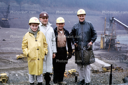 Men, Boys, Hardhats, Rain Coats, Allegheny, April 1965