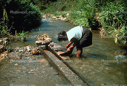 Woman Panning for gold, sluice, river, stream, woman