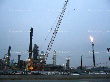 Burn off flame, Refinery, crane, Port Arthur