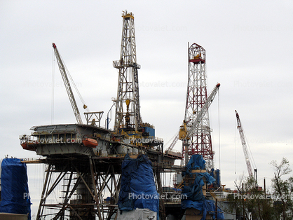 Oil Drilling Platform, Offshore Rig getting ready to be towed out to sea, Brownsville