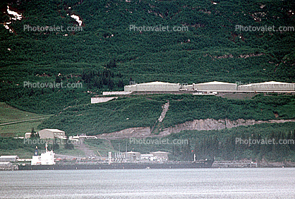 Storage Holding Tanks, Valdez Marine Oil Terminal, Terminus, Port of Valdez, Alaska Pipeline, Arco Independence Oil Tanker Ship, IMO: 7390076, Supertanker