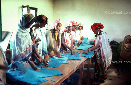 Woman, female, Sewing Class, cutting material
