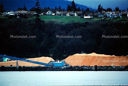 sawdust mounds, conveyer belt, Pulp Mill, Port Angeles