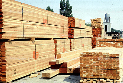 Stacks of Wood Slats at a Lumber Mill, ready for shipping