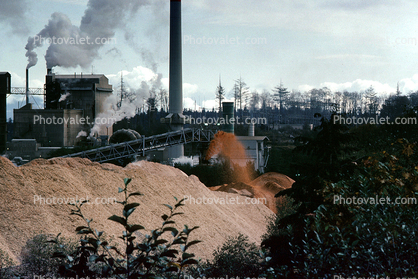 sawdust mounds, Smokey Lumber Mill, smoke, air pollution, soot, buildings