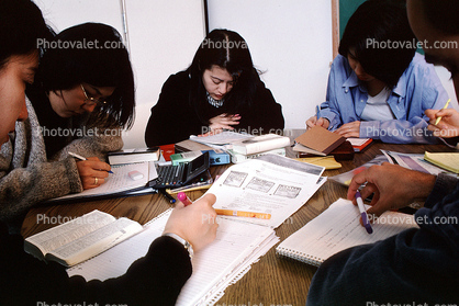 Man, Woman, studying, classroom, chalkboard, books