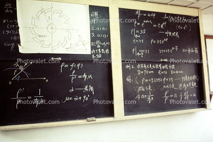 Chalkboard, equations, saw blade, 1950s