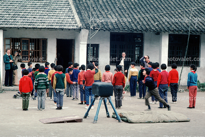 Schoolyard, building, Shanghai, China, 1950s
