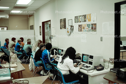 Girl, Students, High School, Library Study, Computer, monitor, printer, Apple Computer, Floppy Drive