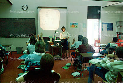 Students, Teacher, Classroom, Overhead Projector, High School