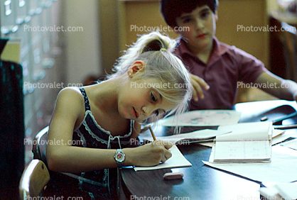 classroom, student, Girl, writing, thinking, learning