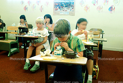 Children Eating Lunch, classroom, desk, Student