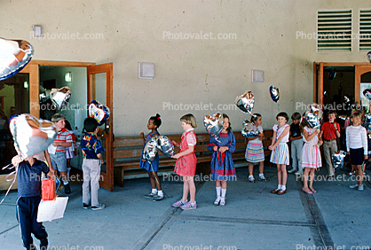 Students in Line, balloons