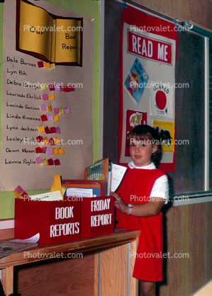 girl, dress, book report, Classroom, 1960s