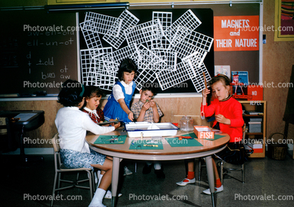 Girls, Boys, desk, Classroom, 1960s