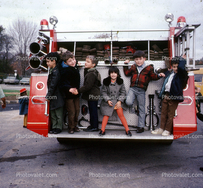 Portrait of Kids on a fire engine, Fairview Fire Dept., New York School for the Deaf