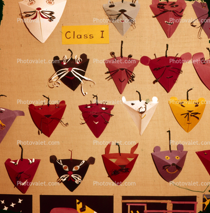 masks, faces, creatures, paper cutout, comical, funny, cartoon, mouse