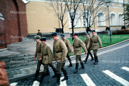 Soldiers, men, jackets, walking