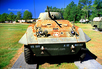 A12 Recon, Tank, Mobile Gun, ww II, world war two, wheeled vehicle, Camp Shelby, Mississippi, head-on