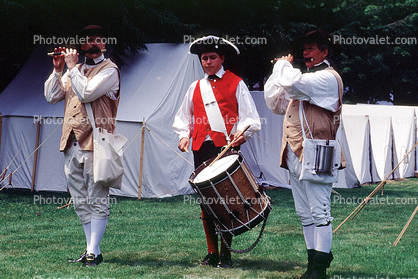 Drum and Fife Corps, Tents, Encampment, Revolutionary War, combat, battlefield, troops, uniforms, americana, soldiers, colonial, American Revolution, History, Historical, British Army, War of Independence