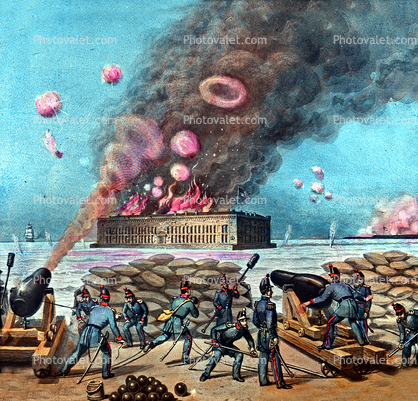 start of the Civil War, Artillery, gun, Battle, Fort Sumter, Cannons, Weapons, Sandbags, Smoke Rings, 1861