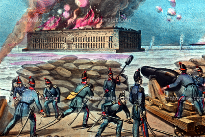 Civil War, Artillery, gun, Battle of Fort Sumter, Cannons, Weapons, Sandbags, Smoke Rings, 1861