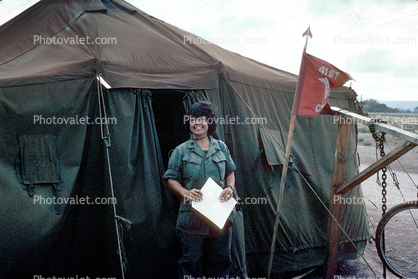 Tent, Woman, Smiles, 41st Cavalry