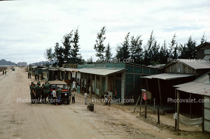 Vietnam War, Army Soldiers, Jeep, village, homes, houses