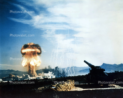 Atomic Cannon Test, Tactical Atom Bomb, Army, Nuclear Bomb Explosion, Detonation, Frenchman's Flat, Nevada, 23/05/1953, 1950s