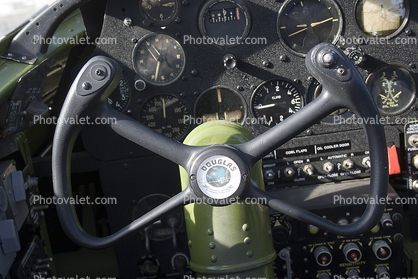 Steering Column, steam gauges, Cockpit, A-26 Invader, #41-39303, Pacific Coast Air Museum, Santa Rosa, California