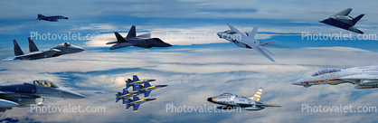Many Jet Fighters, United States Air Force, USAF, Panorama