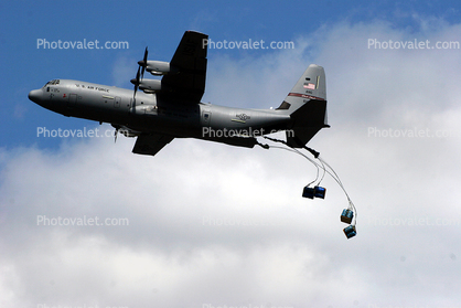 06-1438, C-130J-30 Hercules, releasing supplies, flight, flying, airborne, Rhode Island Air Guard, ANG, 1438, 143AS