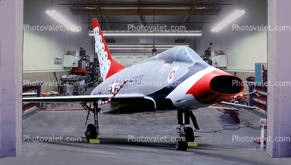 F-100 Super Saber parked in a garage