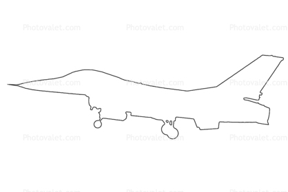 Lockheed F-16 Fighting Falcon outline, line drawing, shape
