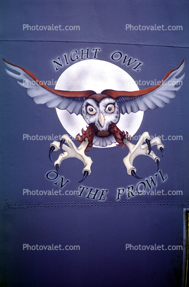 Night Owl on the Prowl, Owl with Talons, Nose Art, Badge, Logo, Emblem, Patch, noseart