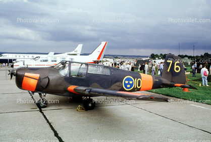 Saab 91 Safir, low wing, single engine monoplane, 76 Swedish Air Force, Sweden