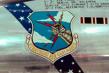 Convair B-58A Hustler, 2458, Strategic Air Command, SAC, emblem, shield, logo, insignia, lightning