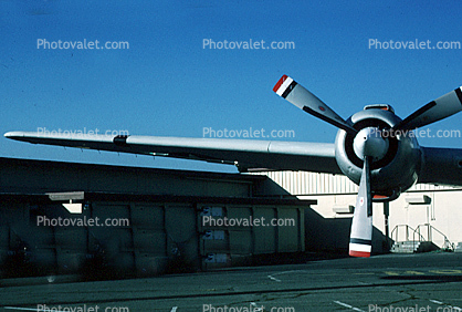 wing of Douglas C-118A Liftmaster, 131602, R-2800 Radial Engines, Travis Air Force Base, California