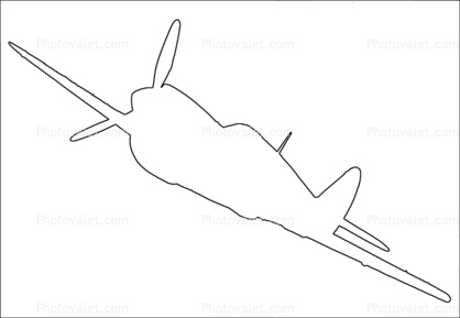 Curtiss P-40 Warhawk outline, line drawing, shape