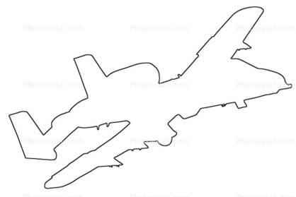 A-10 Thunderbolt, Warthog outline, line drawing, shape