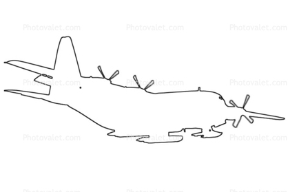 Lockheed C-130 Hercules outline, VXE-6, USN, line drawing, shape