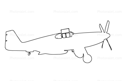 North American P-51C Mustang outline, line drawing, shape