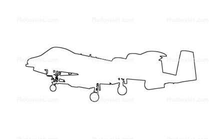 A-10 Thunderbolt, Warthog, outline, line drawing, shape