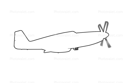 P-51C Mustang outline, line drawing, shape
