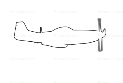 P-51D Mustang outline, line drawing, shape