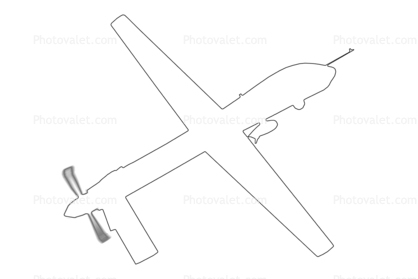 General Atomics RQ-1A Predator outline, UAV, line drawing, shape