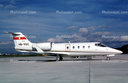 HB-VGZ, Learjet 55, clouds, tarmac, Learjet-55