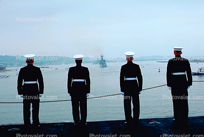 Coming into Port, San Diego, California, Uniform Blues, Marine Detachment for Security on Board the USS Ranger