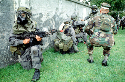 Soldiers with Rifles, Gas mask, Chemical Warfare, urban warfare training, Operation Kernel Blitz, Monterey