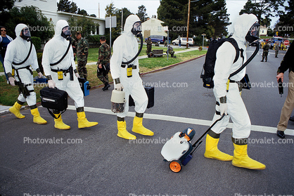 chemical warfare, biological, man, boots, suits, Operation Kernel Blitz, Monterey, Abbey Road, urban warfare training